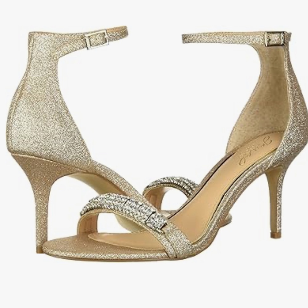 Jewel Badgley Mischka Gold Glitter Heels
